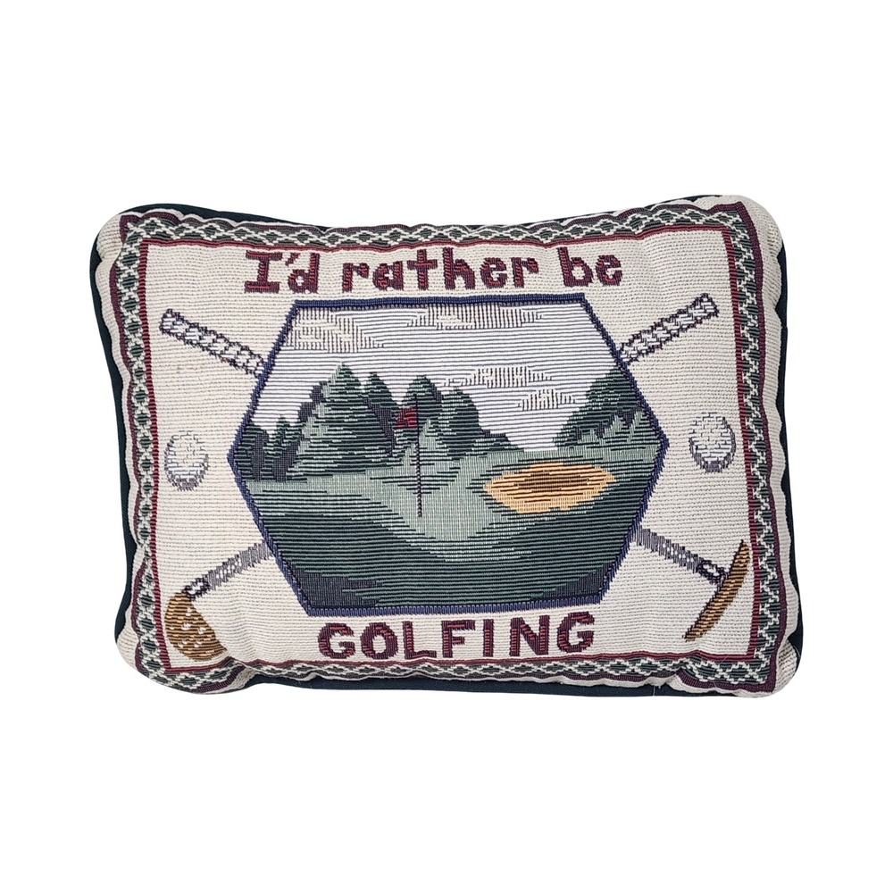 Vintage Style I'd Rather Be GOLFING Woven Tapestry Accent Throw Pillow Teal 12x9